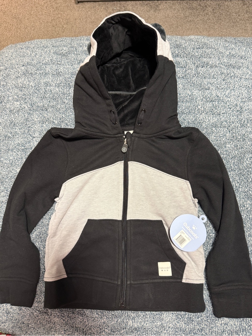 OshKosh B'gosh Black and Light Gray Colorblock Zip-Up Hoodie